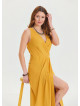 V Neck Slit Detailed Yellow Long Dress 4453